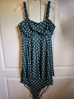 BloomChic Green Polka Dot Swim Dress and Bottoms - 1X
